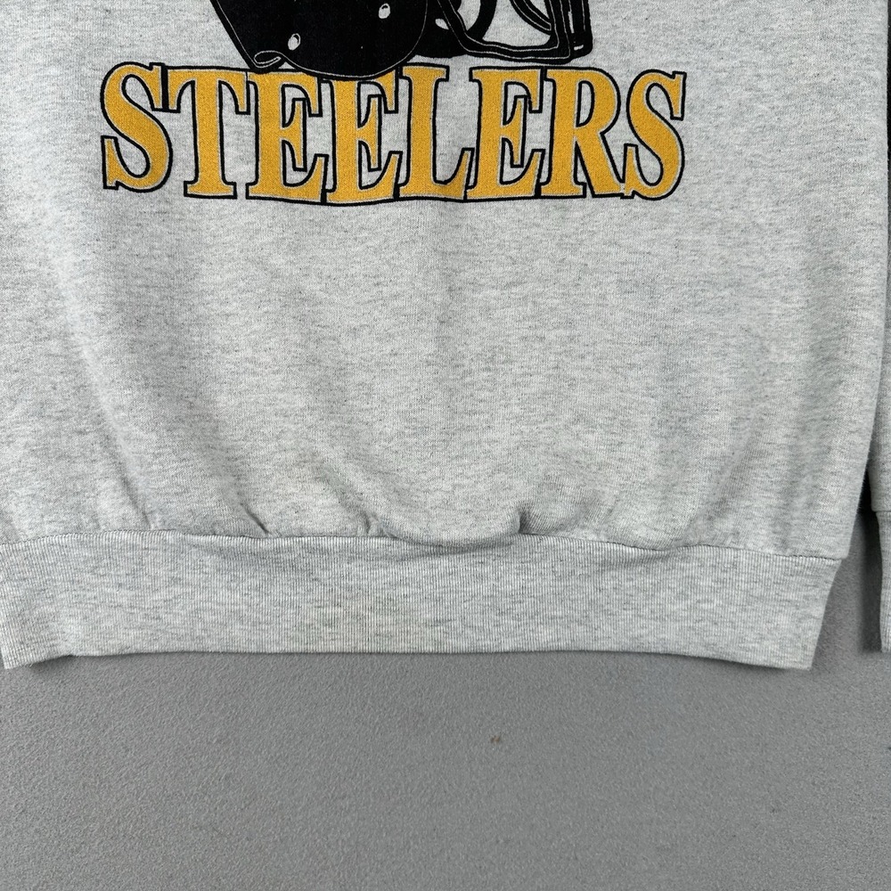Vtg 90s Pittsburg Steelers Sweatshirt Men's Medium Gray Helmet Logo Crew Neck - Picture 8 of 16